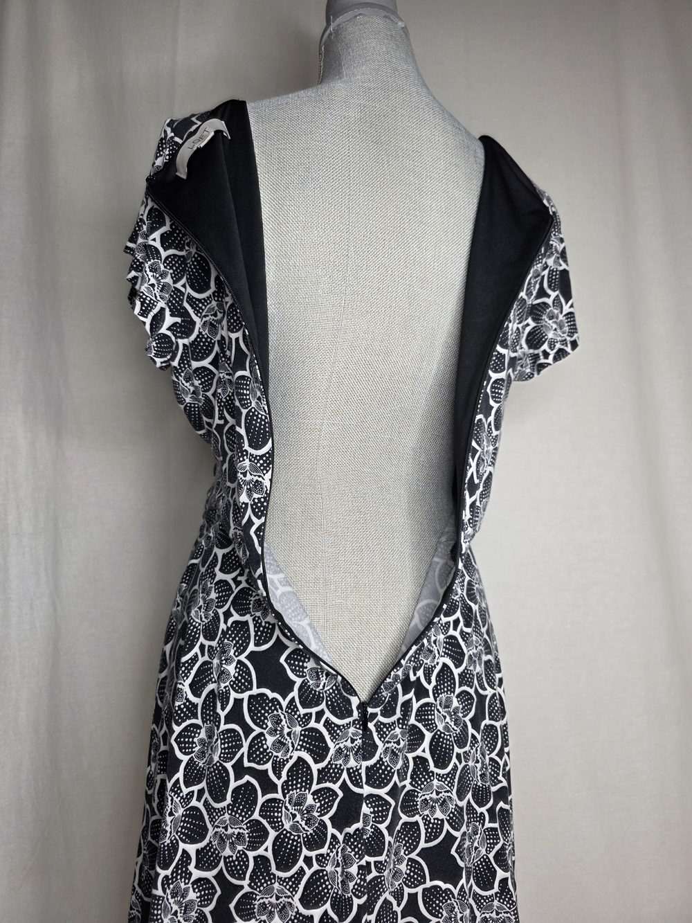 LOFT Black and White Floral Wrap-Style Midi Dress - Picture 6 of 6